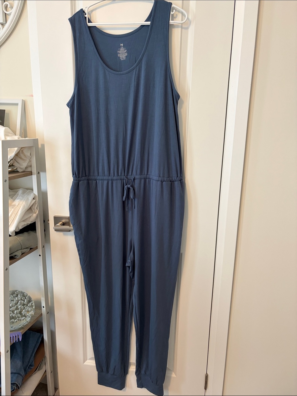 Natori Sleeveless Slate Blue Drawstring Jumpsuit